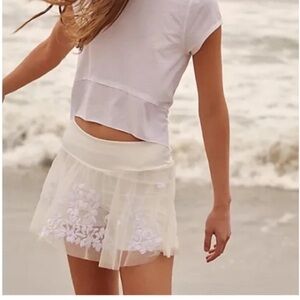 Free People Movement Ribbon Embroidered Skort Mesh Overlay skirt over shorts M